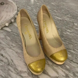 Authentic Chanel , Heels Size 5. Used , Scuffs Shown in Photo